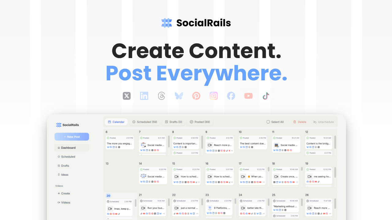 SocialRails: Schedule to 9 Social Media Platforms