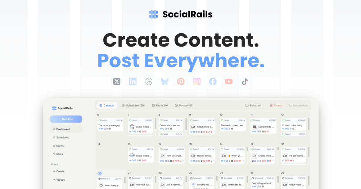 SocialRails: Schedule to 9 Social Media Platforms